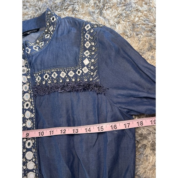 Boston Proper Beaded Denim Dress Beaded Detail Cowgirl Chic Concert Festival 8 - Picture 7 of 10